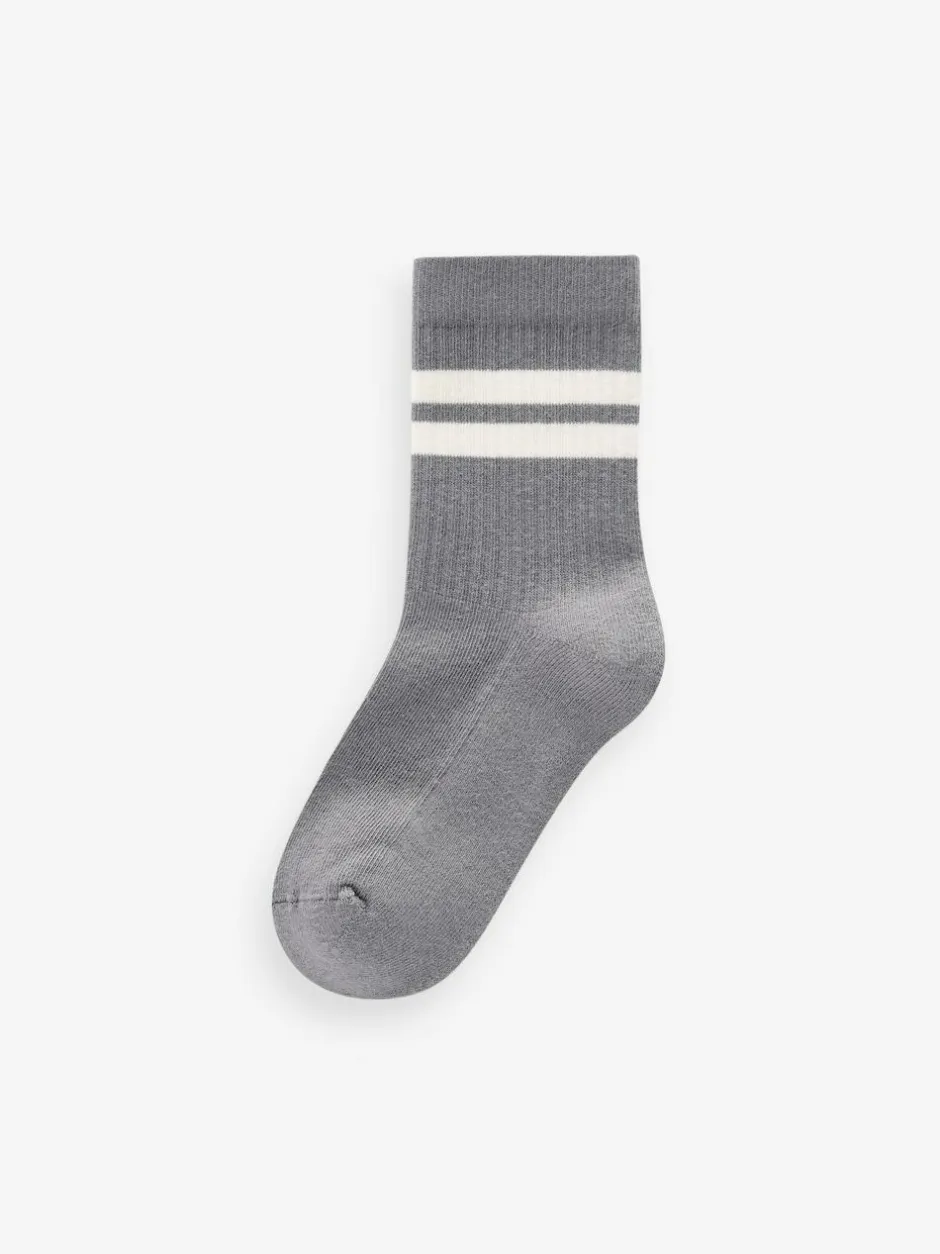 Next Mineral Blue/Grey Cushioned Footbed Cotton Rich Ribbed Tipped Socks 5 Pack New