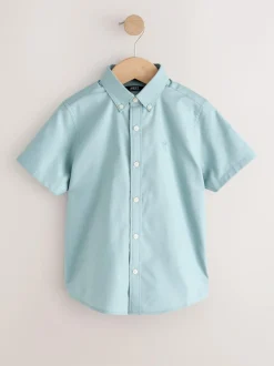 Next Mineral Green Logo Short Sleeve Cotton Rich Oxford Shirt (3-16yrs) Discount