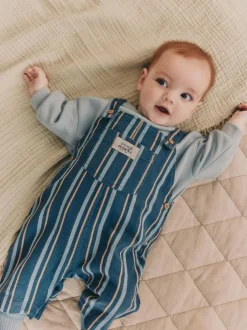 Next Mineral Stripe Baby Woven Dungaree and Bodysuit Set (0mths-2yrs) Outlet