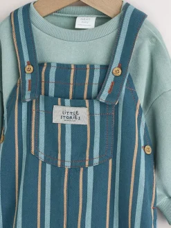 Next Mineral Stripe Baby Woven Dungaree and Bodysuit Set (0mths-2yrs) Outlet