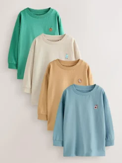 Next Long Sleeve Graphic Print T-Shirts 4 Pack (3mths-7yrs) Minerals Food Character Embroidery New