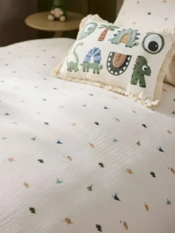 Next Crinkle Muslin 100% Cotton Duvet Cover and Pillowcase Set Mini Dino Discount