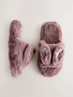 Next Mink Brown Bunny Faux Fur Slider Slippers New