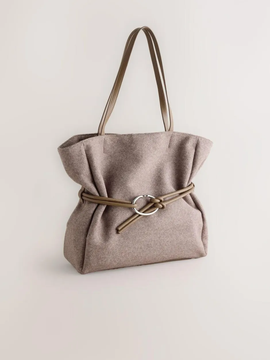 Next Mink Brown Felt Belted Shoulder Bag