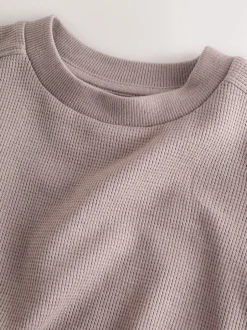 Next Textured Short Sleeve T-Shirt and Shorts Set (3-16yrs) Mink Brown Outlet