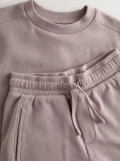 Next Textured Short Sleeve T-Shirt and Shorts Set (3-16yrs) Mink Brown Outlet
