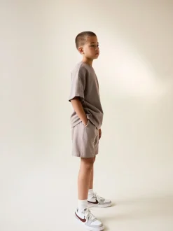 Next Textured Short Sleeve T-Shirt and Shorts Set (3-16yrs) Mink Brown Outlet