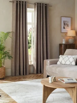 Next Mink Natural Heavyweight Chenille Eyelet Lined Curtains Clearance