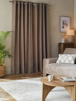 Next Mink Natural Heavyweight Chenille Eyelet Lined Curtains Clearance