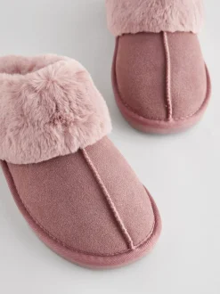 Next Mink Pink Faux Fur Lined Suede Mule Slippers New