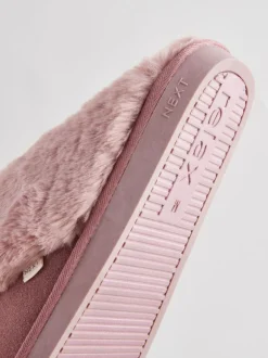 Next Mink Pink Faux Fur Lined Suede Mule Slippers New