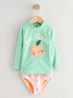 Next Long Sleeve Sunsafe Swim Set (3mths-7yrs) Mint Green Gingham Fruit New