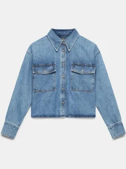 Mint Velvet Blue 100% Cotton Cropped Denim Shirt Hot