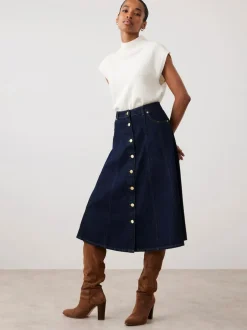 Mint Velvet Blue Denim Midi Skirt Outlet