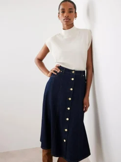 Mint Velvet Blue Denim Midi Skirt Outlet