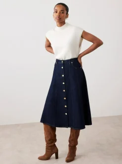 Mint Velvet Blue Denim Midi Skirt Outlet