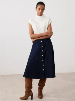 Mint Velvet Blue Denim Midi Skirt Outlet