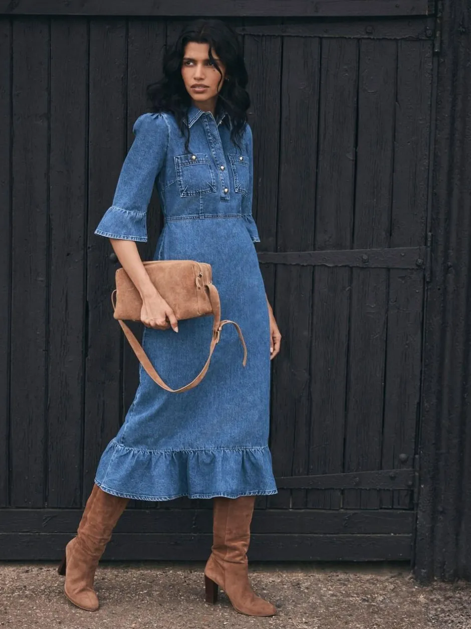 Mint Velvet Blue Indigo Denim Midi Shirt Dress Online