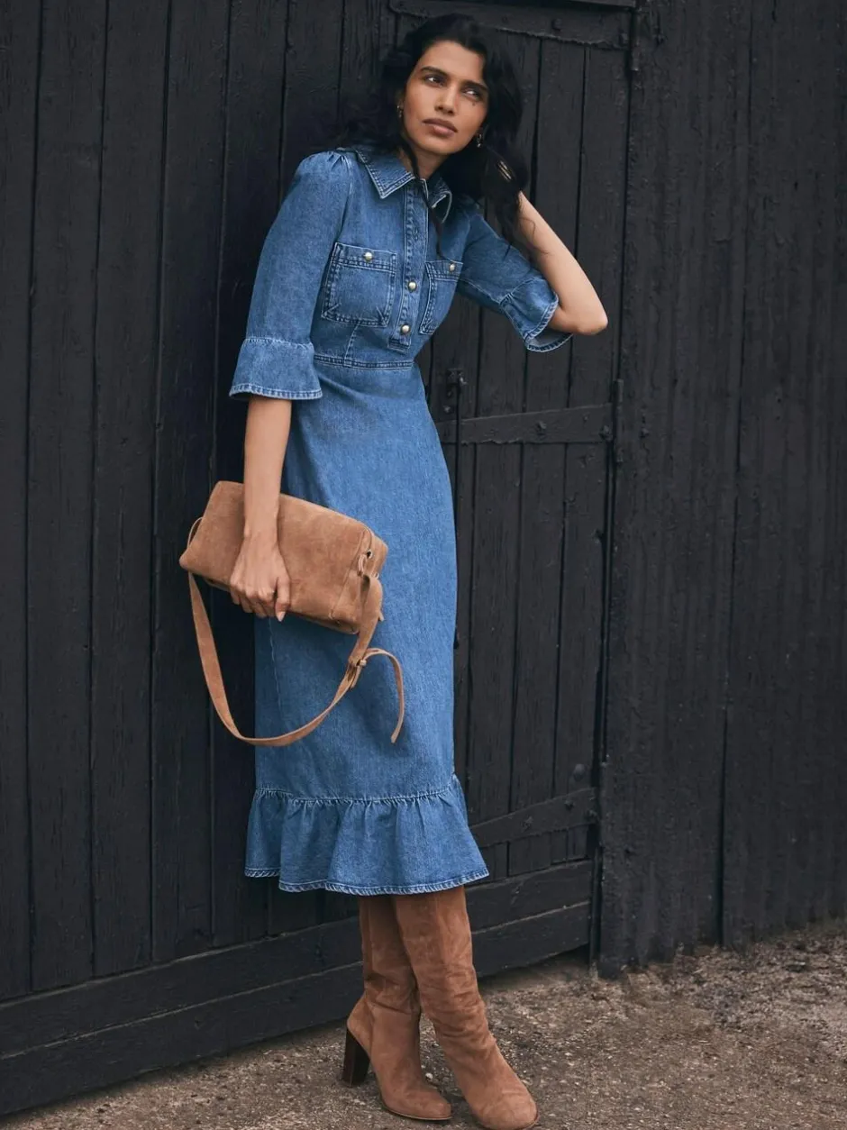 Mint Velvet Blue Indigo Denim Midi Shirt Dress Online