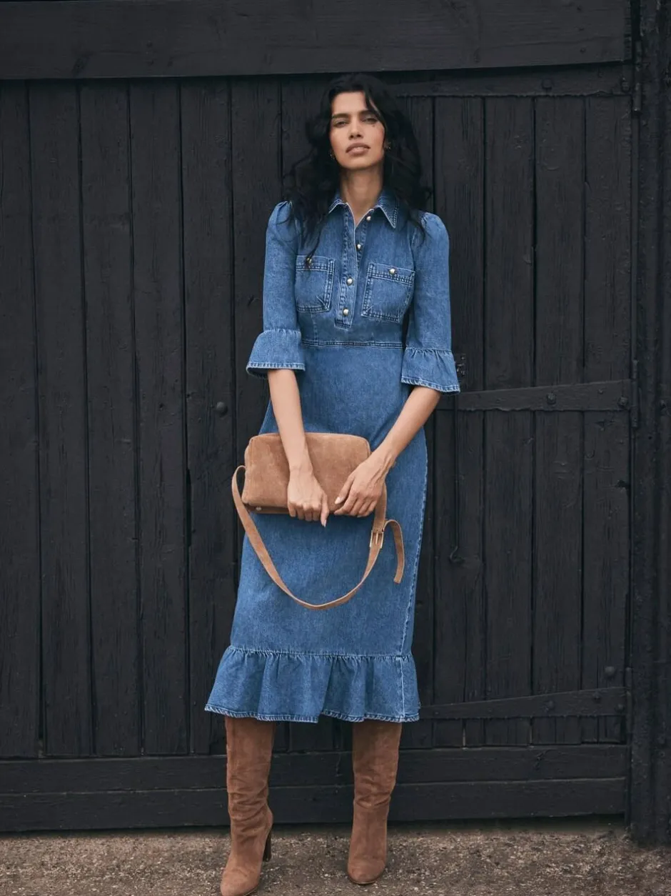 Mint Velvet Blue Indigo Denim Midi Shirt Dress Online