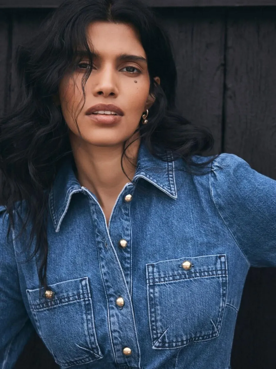 Mint Velvet Blue Indigo Denim Midi Shirt Dress Online