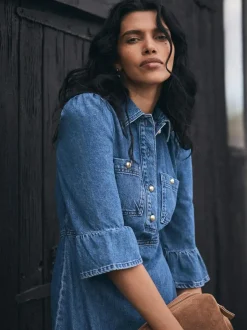 Mint Velvet Blue Indigo Denim Midi Shirt Dress Online