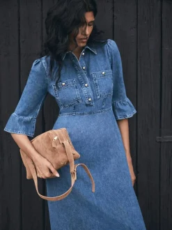 Mint Velvet Blue Indigo Denim Midi Shirt Dress Online