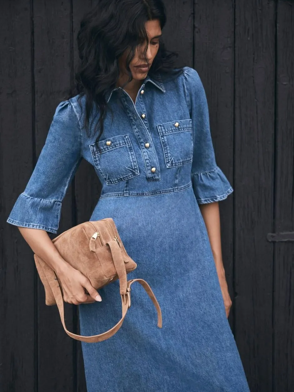 Mint Velvet Blue Indigo Denim Midi Shirt Dress Online