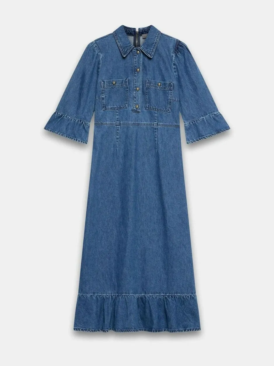 Mint Velvet Blue Indigo Denim Midi Shirt Dress Online