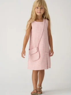 Miss Pink Tweed Check Jacket, Dress and Bag Set New