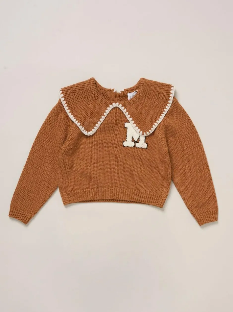 Miss True Knit Brown Jumper with Woven Collar and Check Skirt Set Best