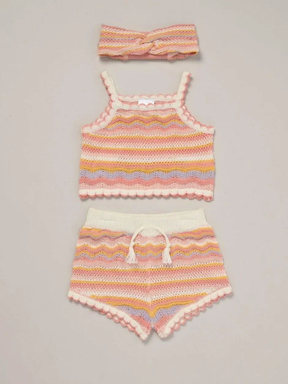 Miss True Knit Top Shorts and Headband Outfit Set Orange New