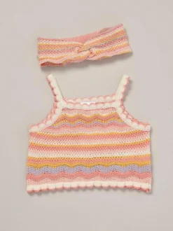 Miss True Knit Top Shorts and Headband Outfit Set Orange New