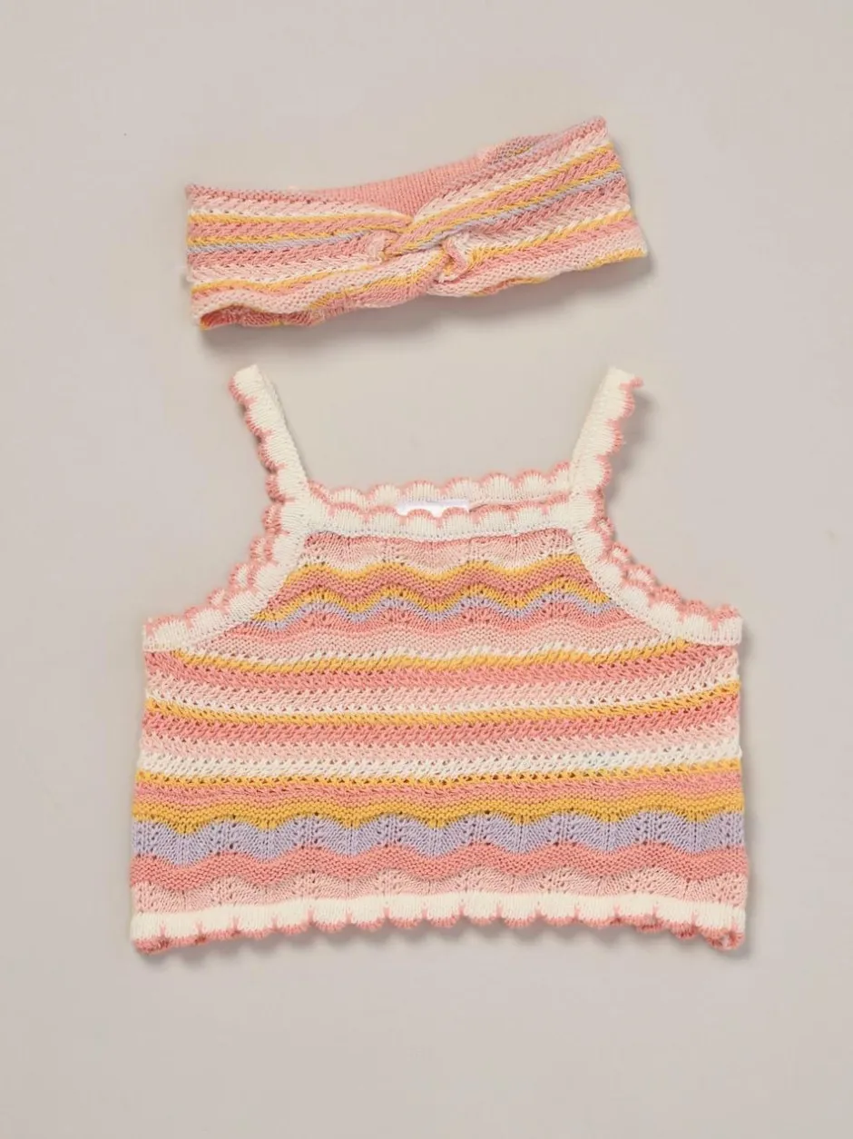 Miss True Knit Top Shorts and Headband Outfit Set Orange New