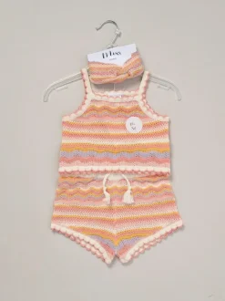 Miss True Knit Top Shorts and Headband Outfit Set Orange New