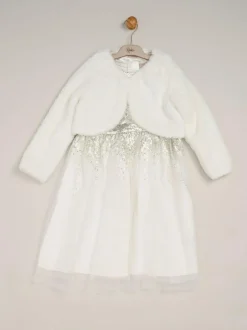 Miss Waterfall Sequin Dress and Faux Fur Bolero Set White Online