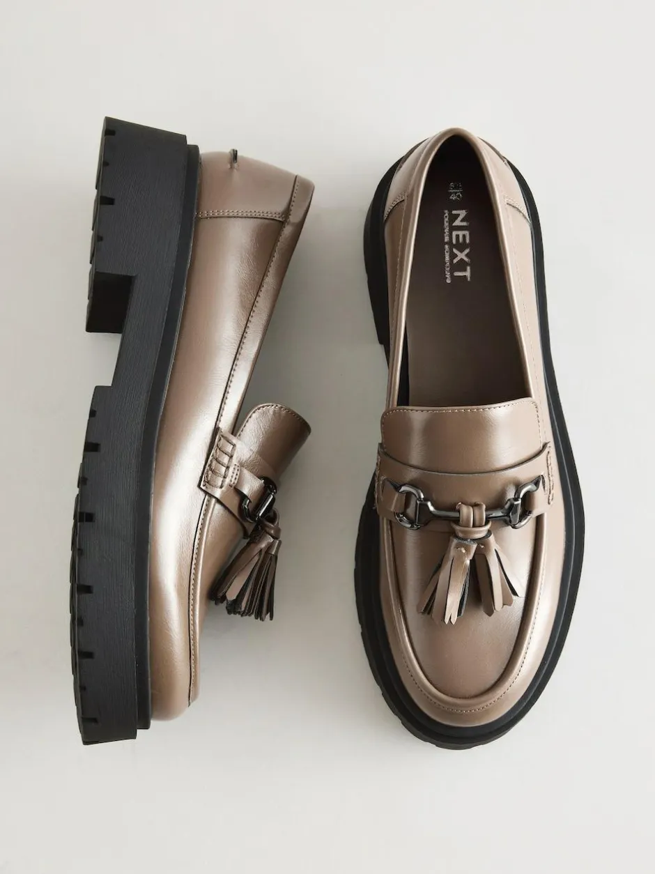 Next Forever Comfort Chunky Platform Tassel Loafers Mocha Brown Discount