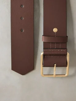 Next N. Premium Made In Italy Wide Leather Belt Mocha Brown New