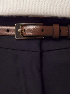 Next N. Premium Skinny Made In Italy Leather Belt Mocha Brown New