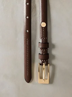 Next N. Premium Skinny Made In Italy Leather Belt Mocha Brown New