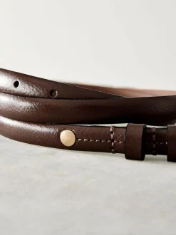 Next N. Premium Skinny Made In Italy Leather Belt Mocha Brown New