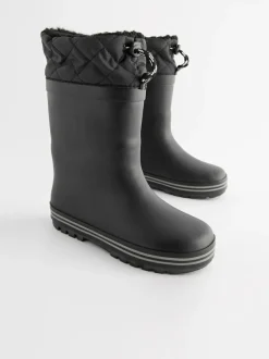 Next Warm Lined Cuff Wellies Mono Black Clearance