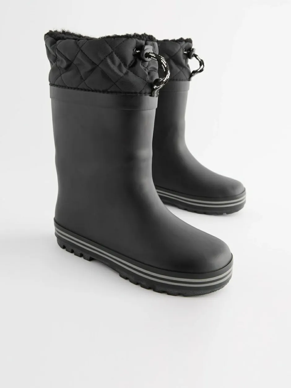 Next Warm Lined Cuff Wellies Mono Black Clearance