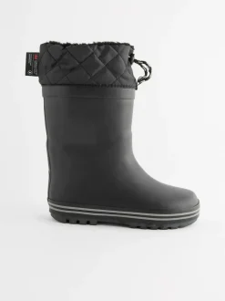 Next Warm Lined Cuff Wellies Mono Black Clearance
