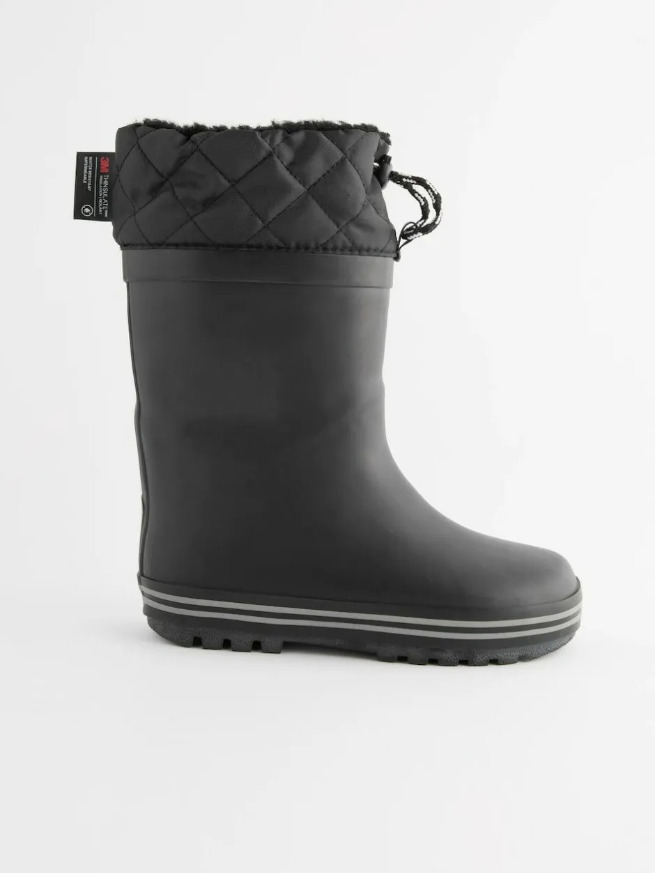 Next Warm Lined Cuff Wellies Mono Black Clearance