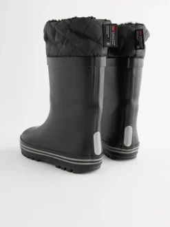 Next Warm Lined Cuff Wellies Mono Black Clearance