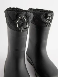 Next Warm Lined Cuff Wellies Mono Black Clearance