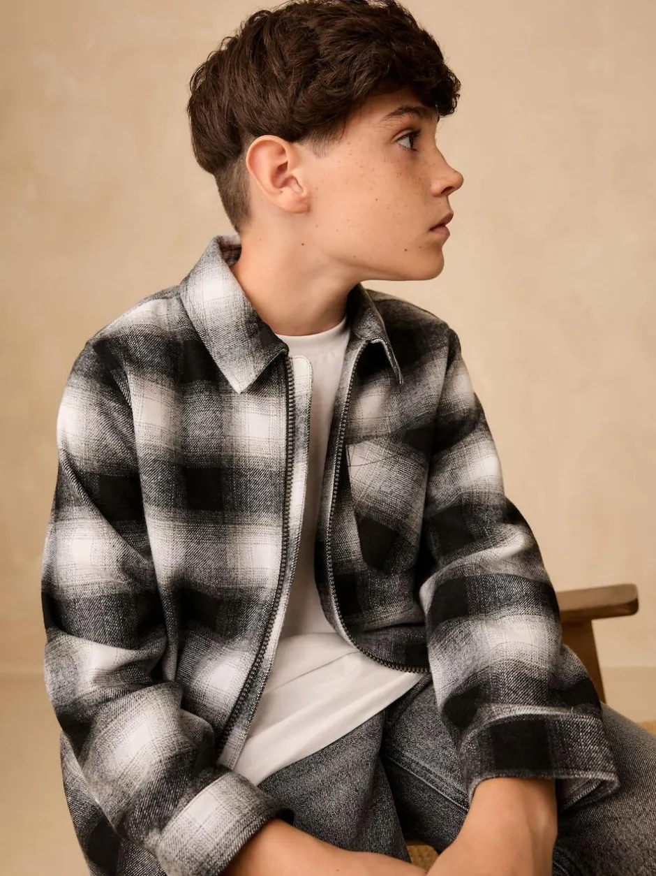 Next Check Zip Through Overshirt (3-16yrs) Mono Core Black/White Best
