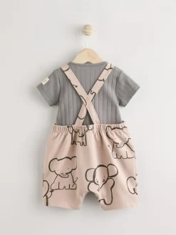 Next Mono Elephant Jersey 100% Cotton Dungaree and Bodysuit Baby Set (0mths-2yrs) New