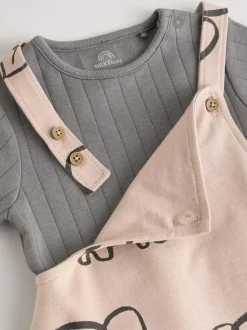 Next Mono Elephant Jersey 100% Cotton Dungaree and Bodysuit Baby Set (0mths-2yrs) New